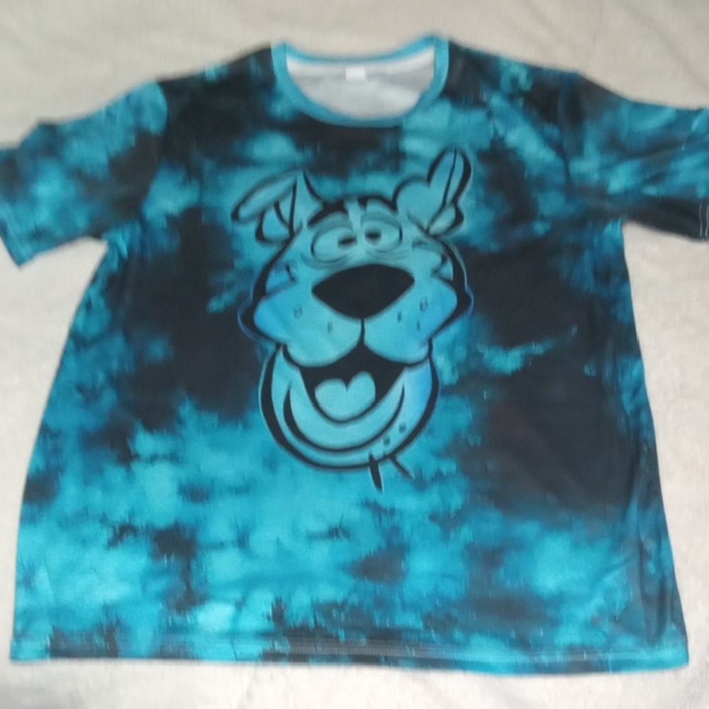 Blue and Black Cartoon Dog Short Sleeve Tee